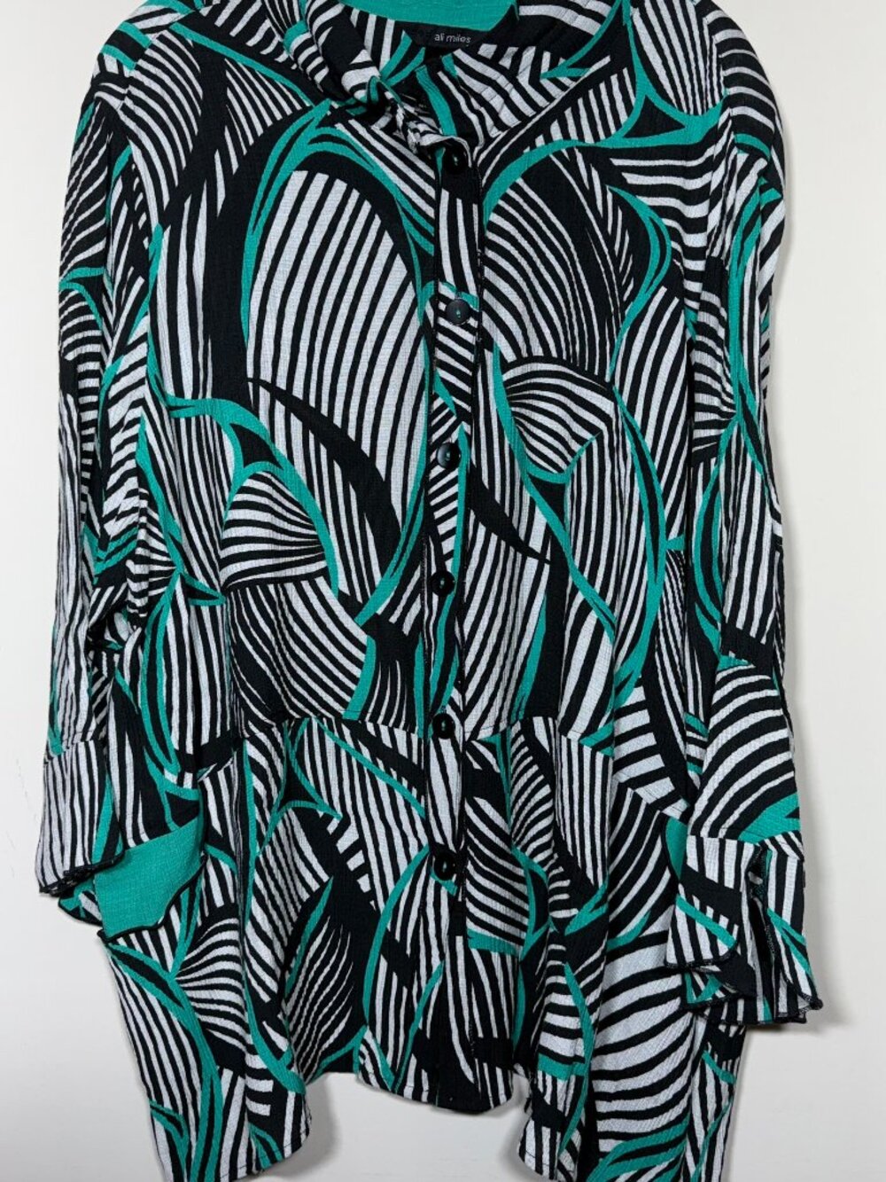 Ali Miles Teal, Black and White Button-Front Tunic 3X